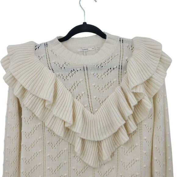 Tularosa Womens Ivory Ruffle Knit Sweater S Wool Bell Sleeve Feminine Soft Girl - Picture 5 of 12